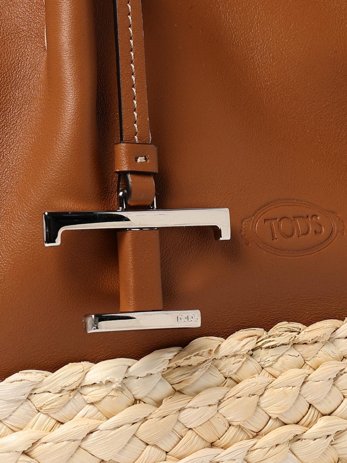 Tod's Women Two-Tone Leather And Raffia Small Shopping Bag