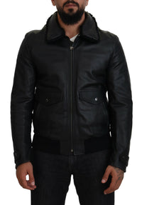 Dolce & Gabbana Dolce & Gabbana Black Lamb Leather Collared Men Coat Men's Jacket