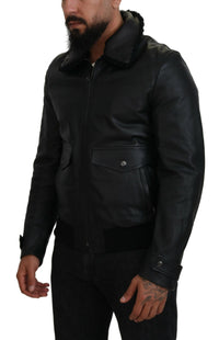 Dolce & Gabbana Dolce & Gabbana Black Lamb Leather Collared Men Coat Men's Jacket