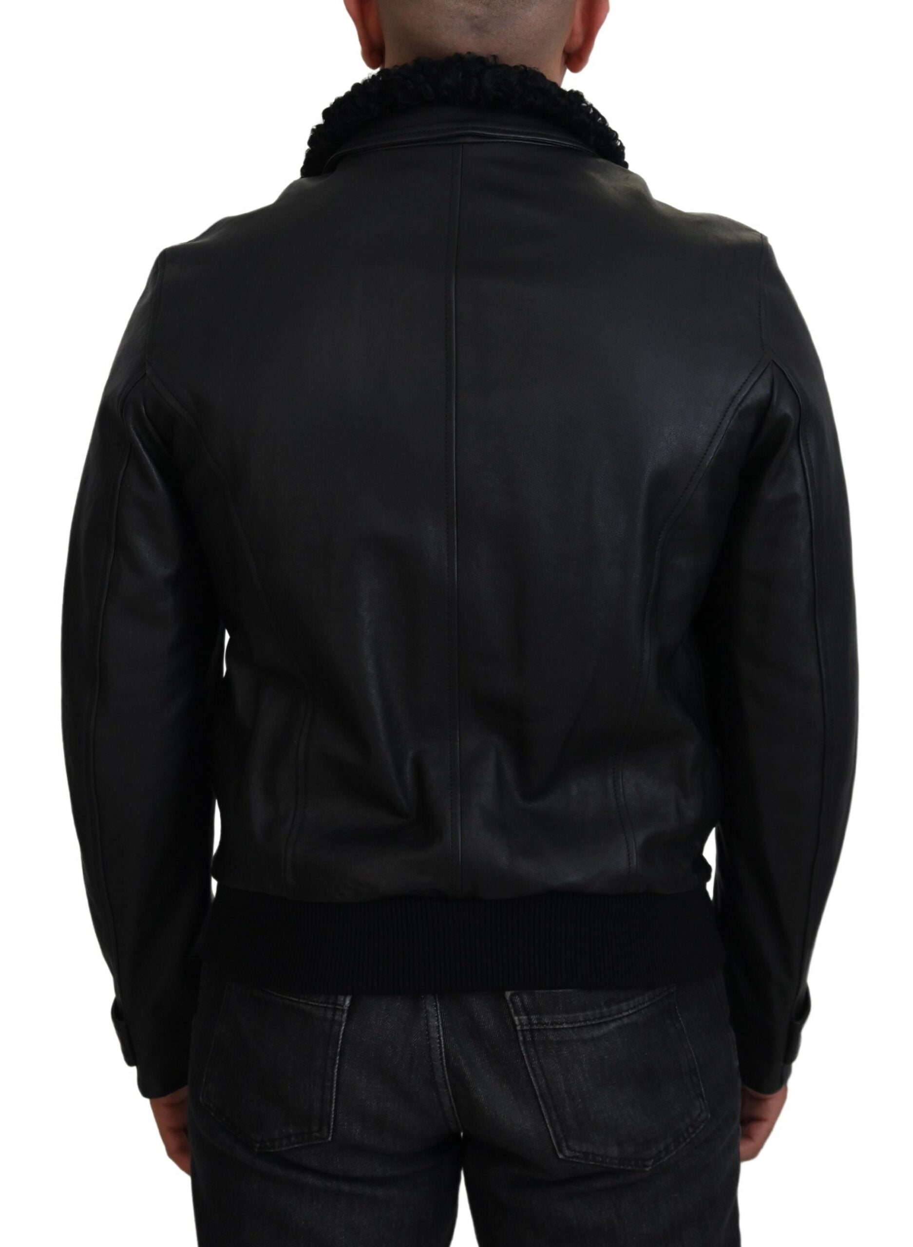 Dolce & Gabbana Dolce & Gabbana Black Lamb Leather Collared Men Coat Men's Jacket