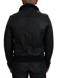 Dolce & Gabbana Dolce & Gabbana Black Lamb Leather Collared Men Coat Men's Jacket