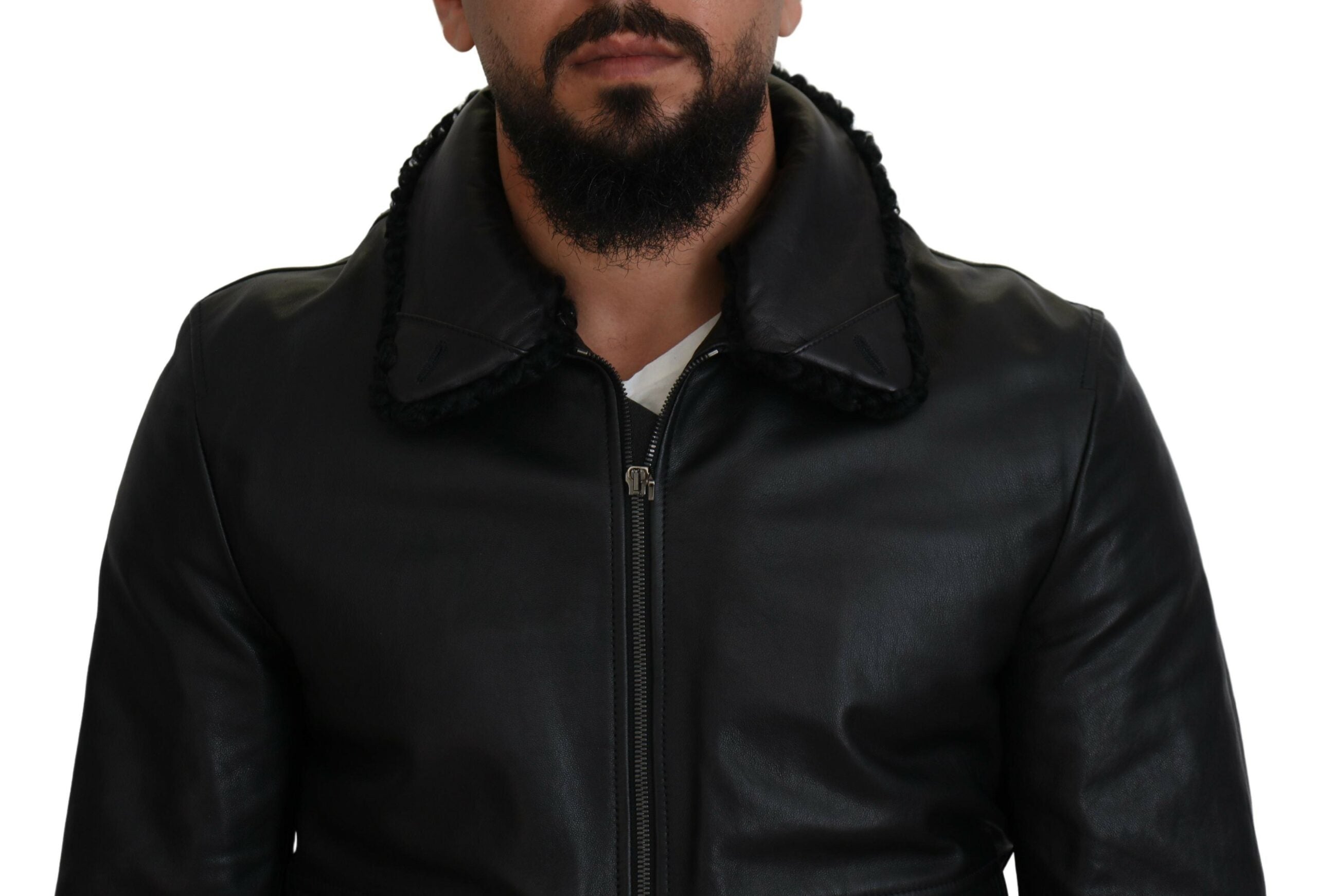 Dolce & Gabbana Dolce & Gabbana Black Lamb Leather Collared Men Coat Men's Jacket