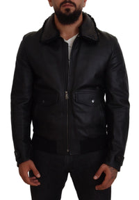 Dolce & Gabbana Dolce & Gabbana Black Lamb Leather Collared Men Coat Men's Jacket