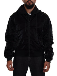 Dolce & Gabbana Black Nylon Hooded Full Zip Bomber Men's Jacket