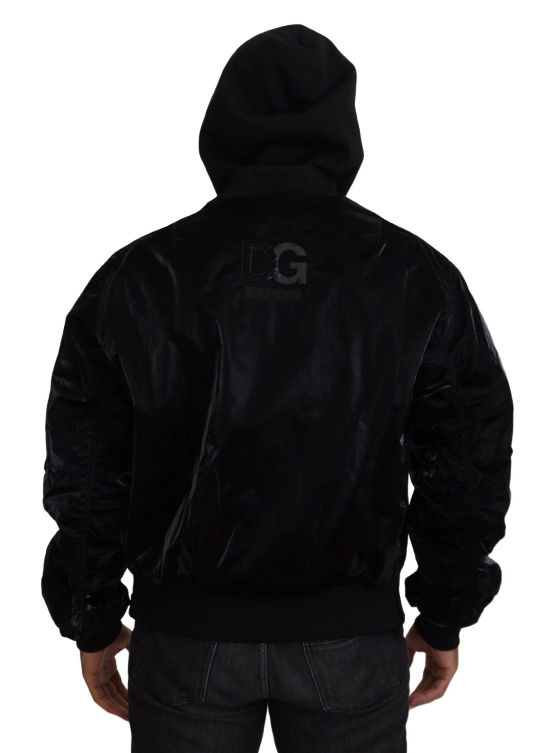 Dolce & Gabbana Black Nylon Hooded Full Zip Bomber Men's Jacket