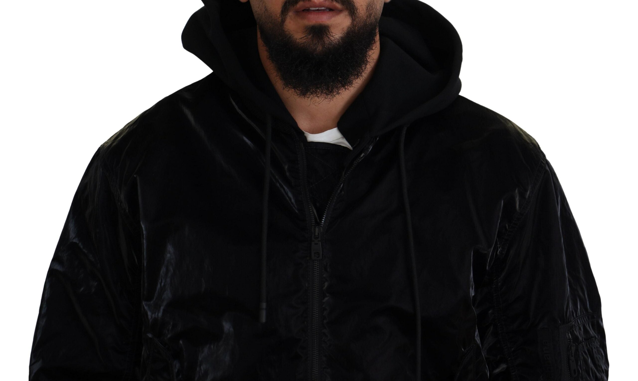 Dolce & Gabbana Black Nylon Hooded Full Zip Bomber Men's Jacket