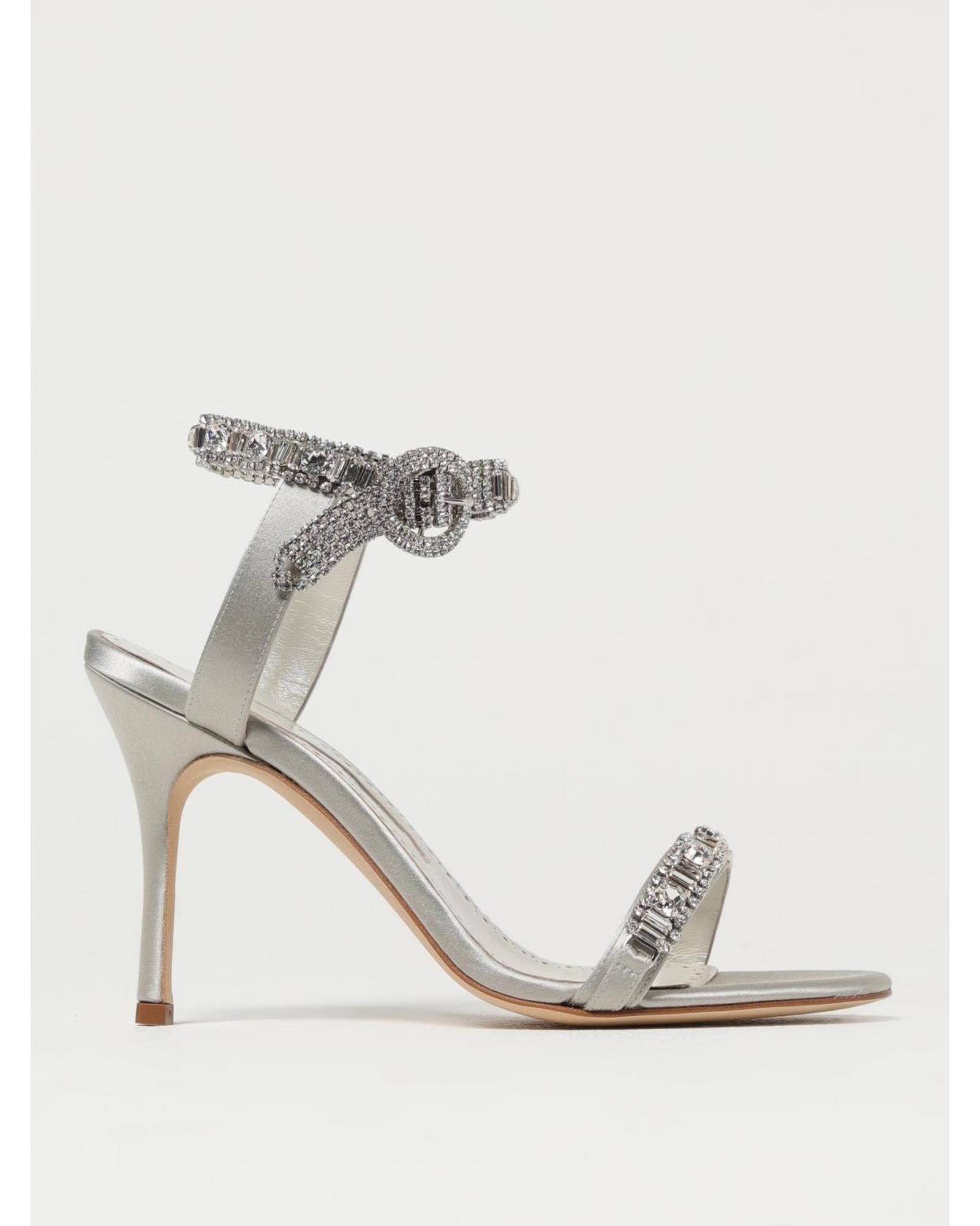 Manolo Blahnik Lurum CrystalEmbellished Satin Heels Women Pearl