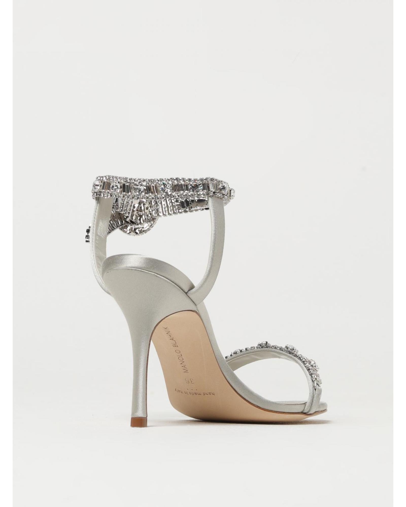 Manolo Blahnik Lurum CrystalEmbellished Satin Heels Women Pearl