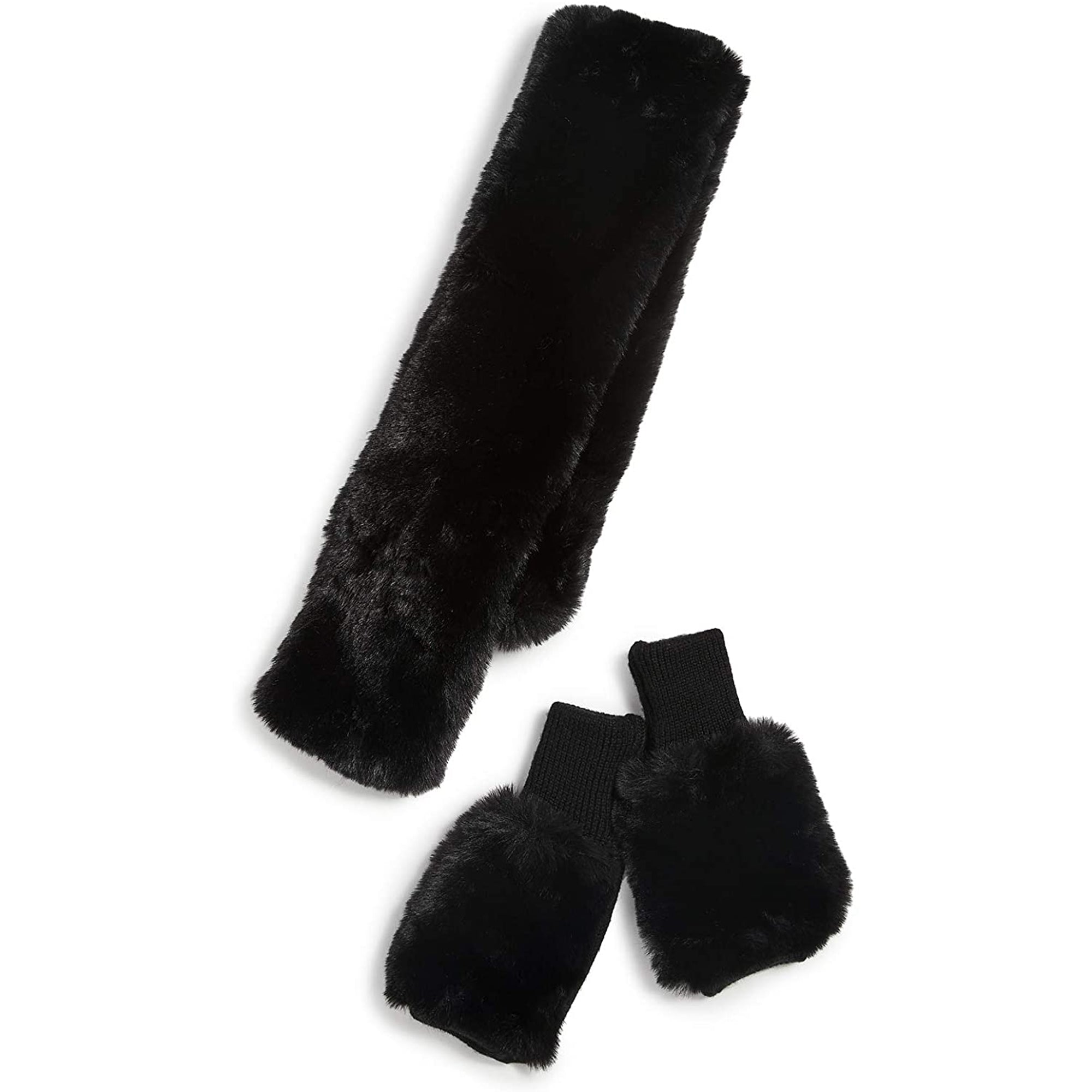 Jocelyn Women's Black Faux Fur Pull Through Scarf and Mitten Set One Size Black