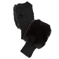 Jocelyn Women's Black Faux Fur Pull Through Scarf and Mitten Set