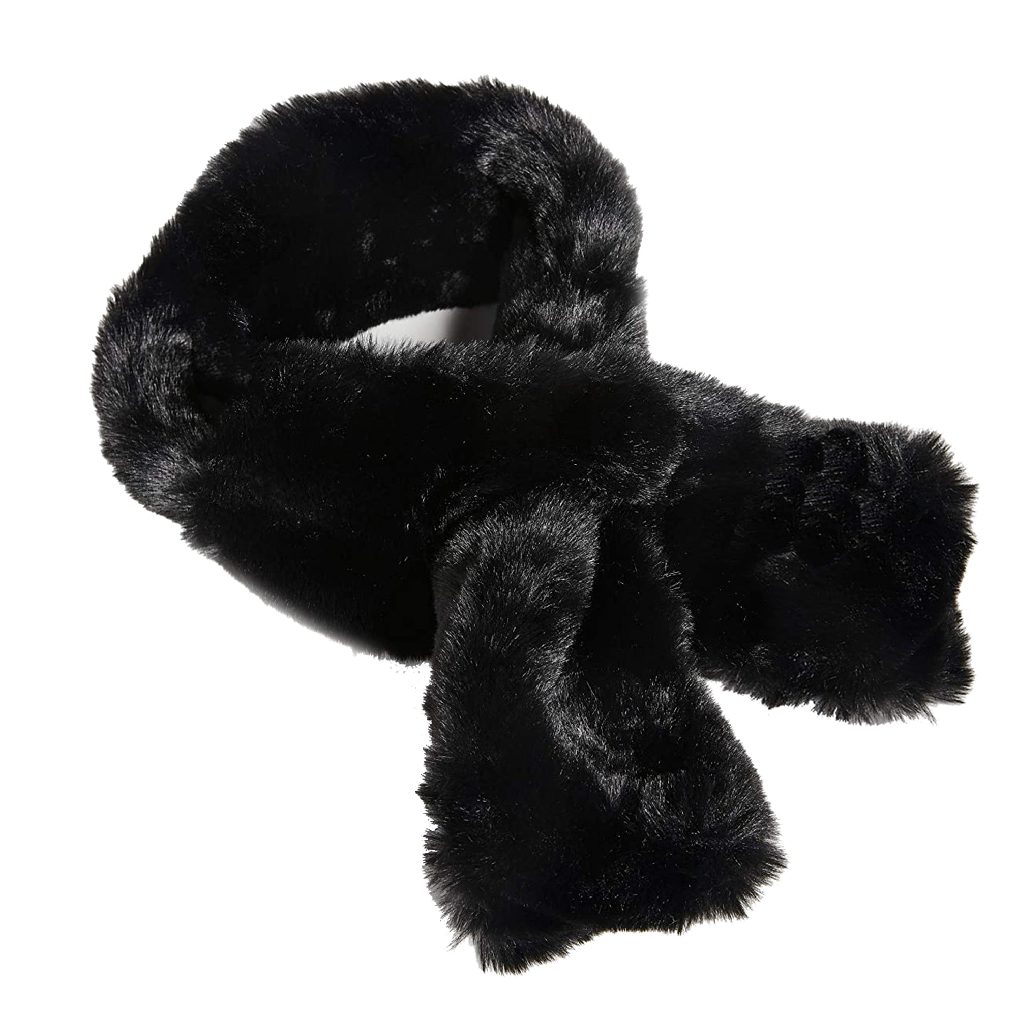 Jocelyn Women's Black Faux Fur Pull Through Scarf and Mitten Set