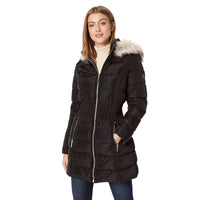 Laundry by Shelli Segal Black Cinch Waist Puffer Hooded Coat Black