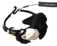 Dolce & Gabbana Diadem Headband Tiara White Rose Crystal Hair Women's Gold
