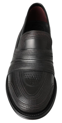 Dolce & Gabbana Black Leather Slipper Loafers Stitched Men's Shoes