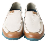 Dolce & Gabbana White Leather Loafers Moccasins Men's Shoes