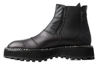 Dolce & Gabbana Black Leather Slip on Stretch Men's Boots