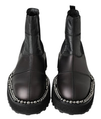 Dolce & Gabbana Black Leather Slip on Stretch Men's Boots
