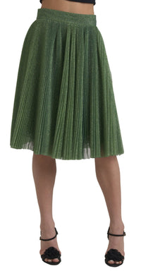 Dolce & Gabbana Metallic Green High Waist A-line Pleated Women's Skirt