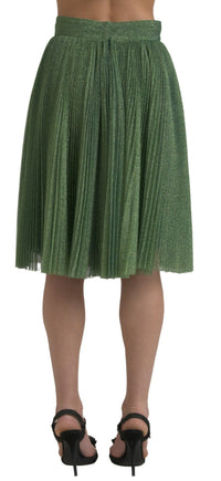 Dolce & Gabbana Metallic Green High Waist A-line Pleated Women's Skirt