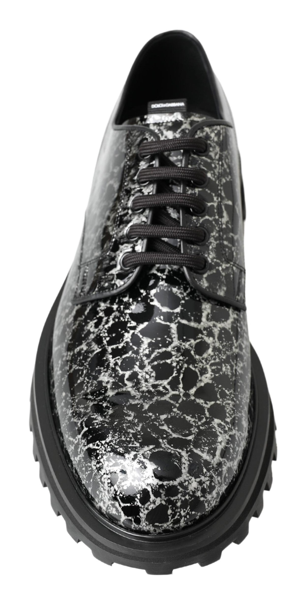 Dolce & Gabbana Dolce & Gabbana Black White Derby Patent Leather Men's Shoes