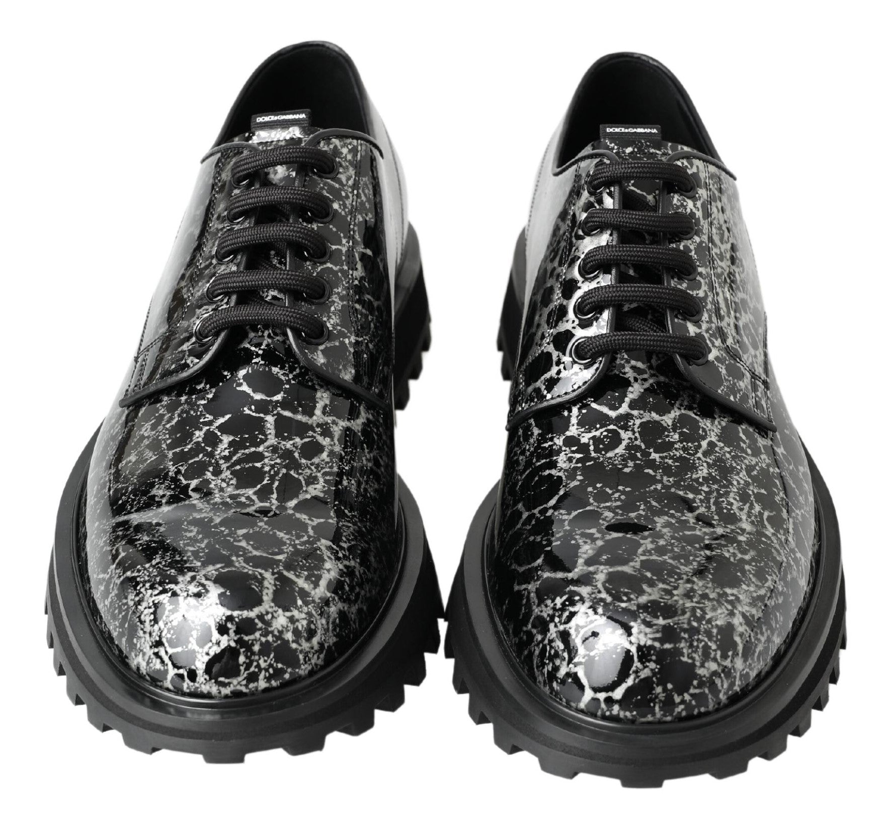 Dolce & Gabbana Dolce & Gabbana Black White Derby Patent Leather Men's Shoes
