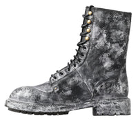 Dolce & Gabbana Black Gray Leather Mid Calf Boots Men's Shoes