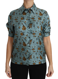 Dolce & Gabbana Multicolor Musical Instruments Silk Short sleeve Women's Shirt