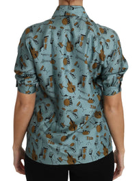 Dolce & Gabbana Multicolor Musical Instruments Silk Short sleeve Women's Shirt