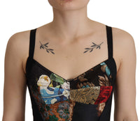Dolce & Gabbana Black Patchwork Sicily Blouse Corset Cropped Women's Top