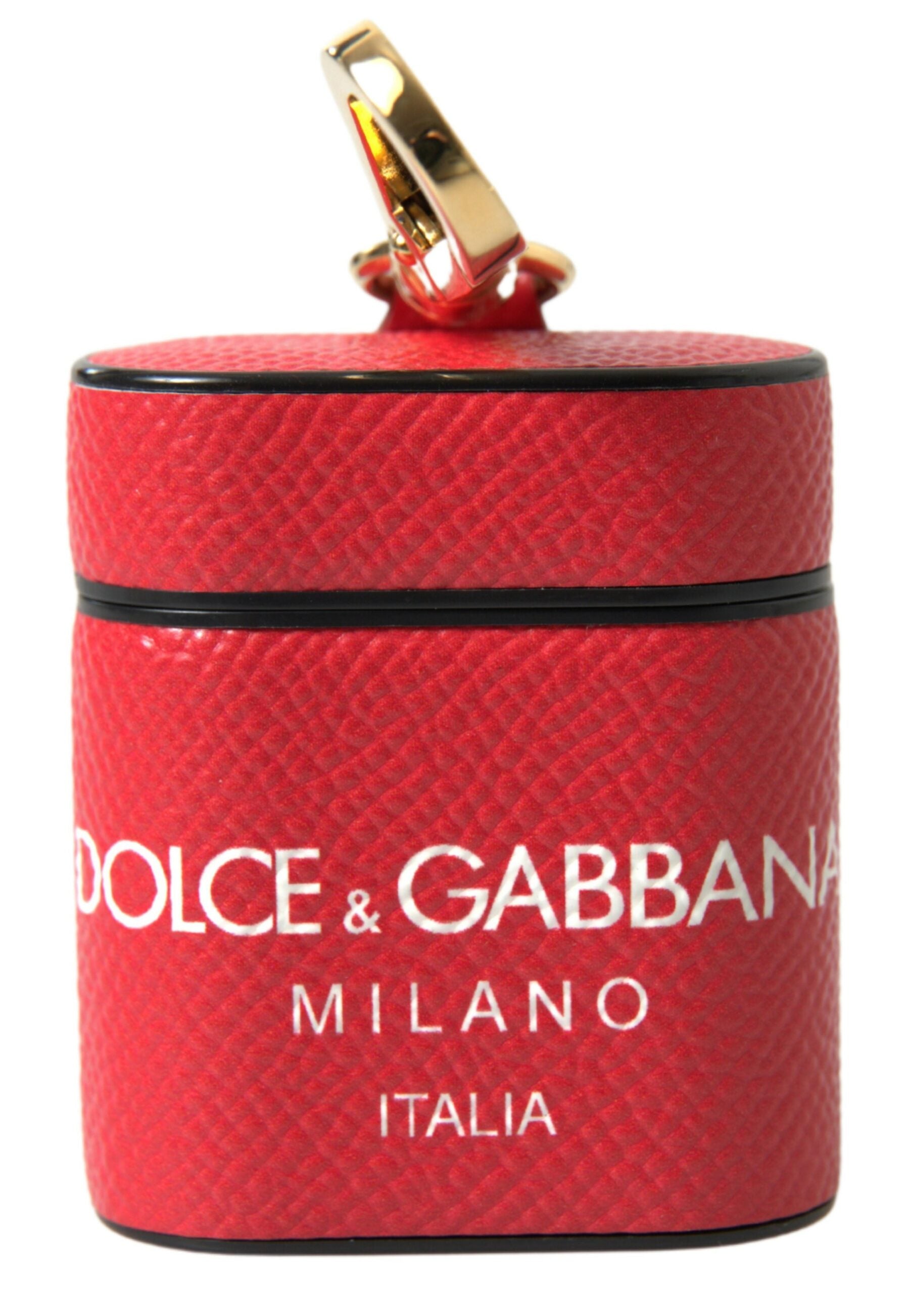 Dolce & Gabbana Dolce & Gabbana Red Leather Gold Tone Metal Logo Print Airpods Women's Case