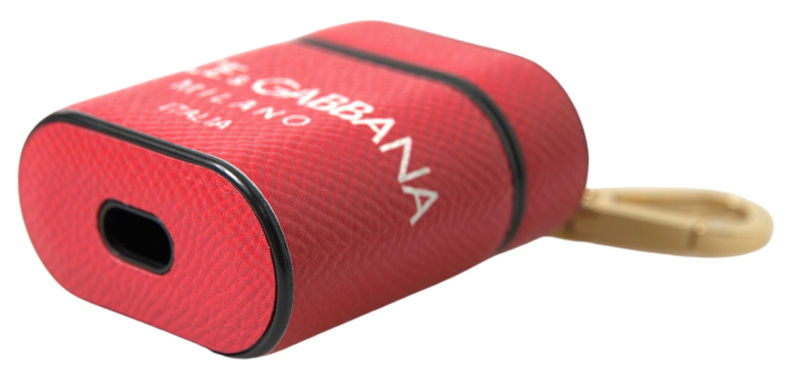 Dolce & Gabbana Dolce & Gabbana Red Leather Gold Tone Metal Logo Print Airpods Women's Case