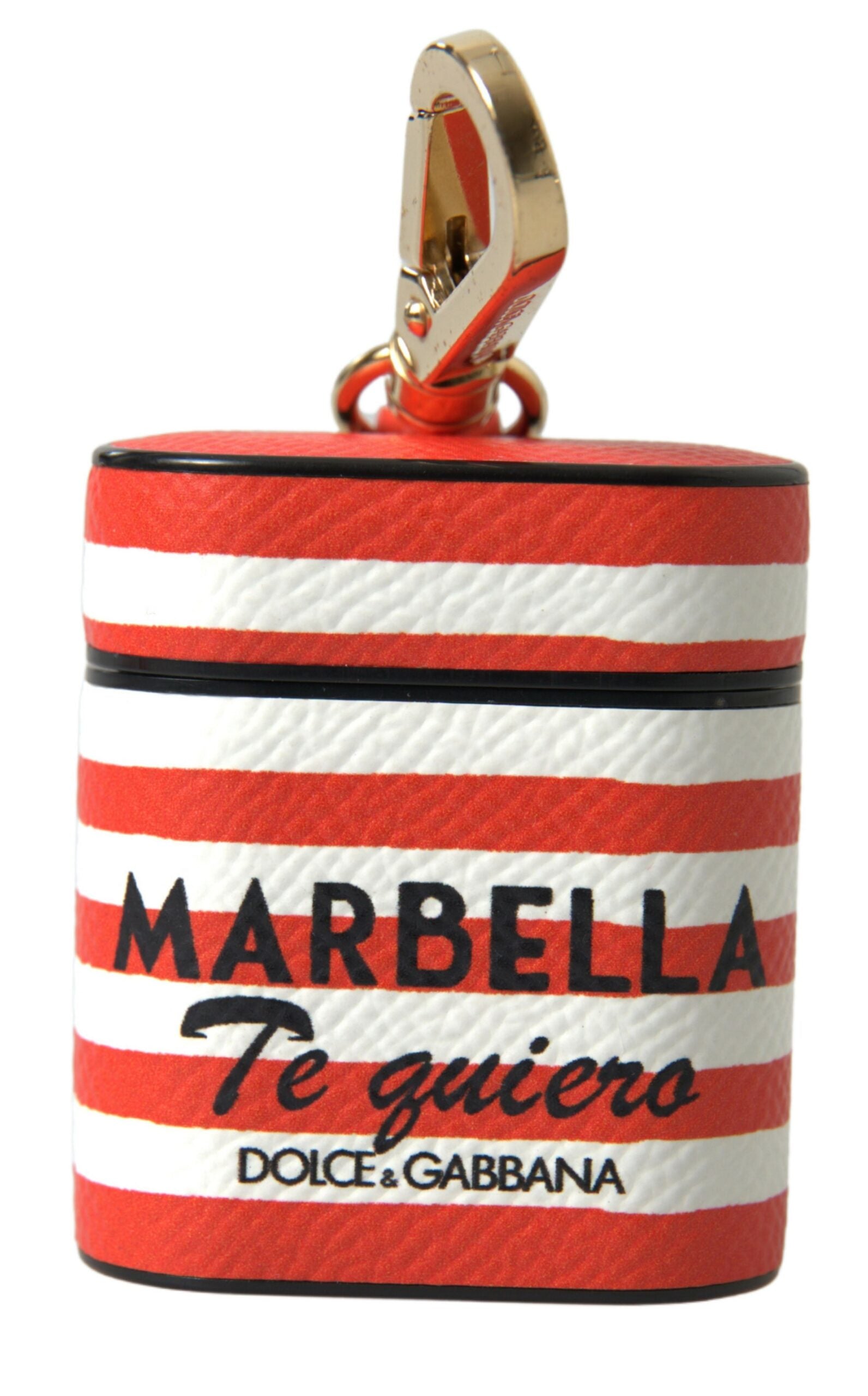 Dolce & Gabbana Dolce & Gabbana Orange Stripe Dauphine Leather Logo Strap Airpod Women's Case