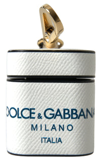 Dolce & Gabbana Dolce & Gabbana White Blue Calf Leather Logo Print Strap Airpods Women's Case