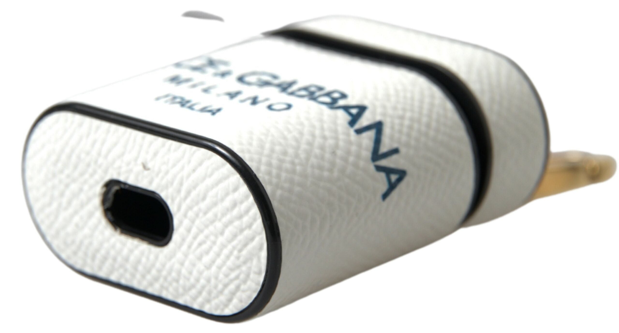 Dolce & Gabbana Dolce & Gabbana White Blue Calf Leather Logo Print Strap Airpods Women's Case
