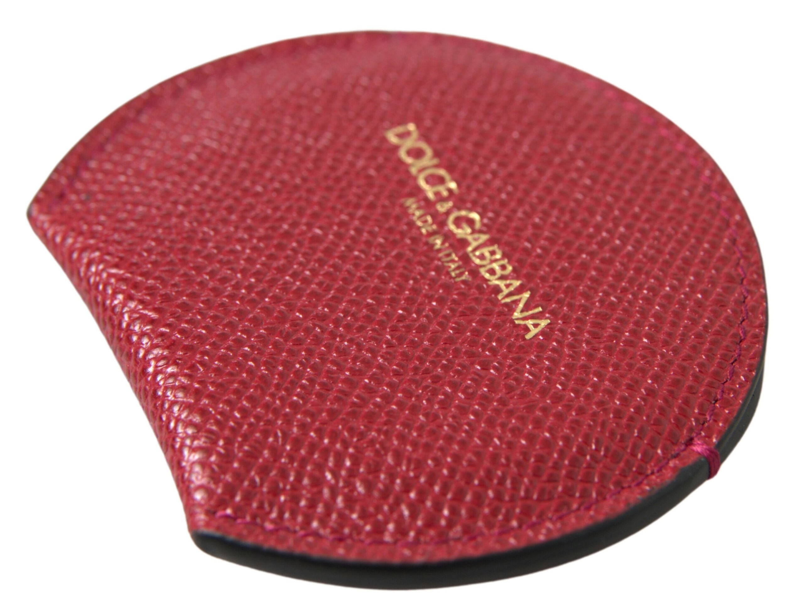 Dolce & Gabbana Dolce & Gabbana Red Calfskin Leather Round Hand Mirror Women's Holder