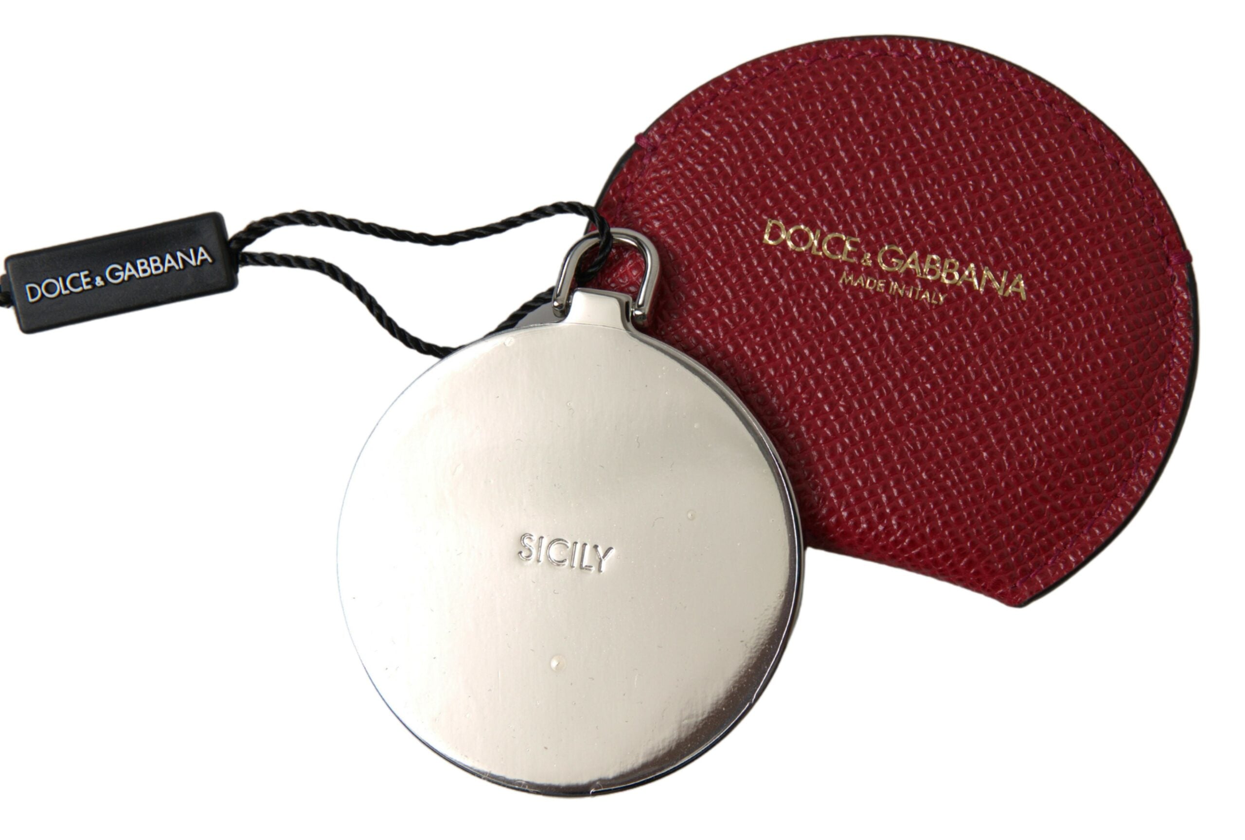 Dolce & Gabbana Dolce & Gabbana Red Calfskin Leather Round Hand Mirror Women's Holder