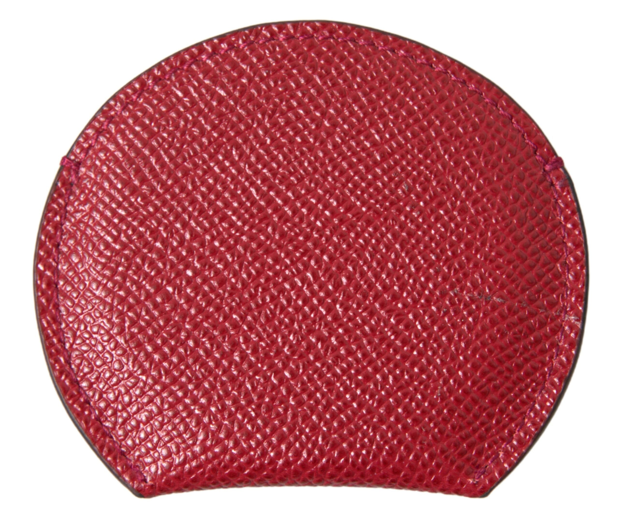 Dolce & Gabbana Dolce & Gabbana Red Calfskin Leather Round Hand Mirror Women's Holder