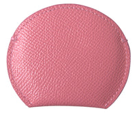 Dolce & Gabbana Dolce & Gabbana Pink Calfskin Leather Round Logo Print Hand Mirror Women's Holder