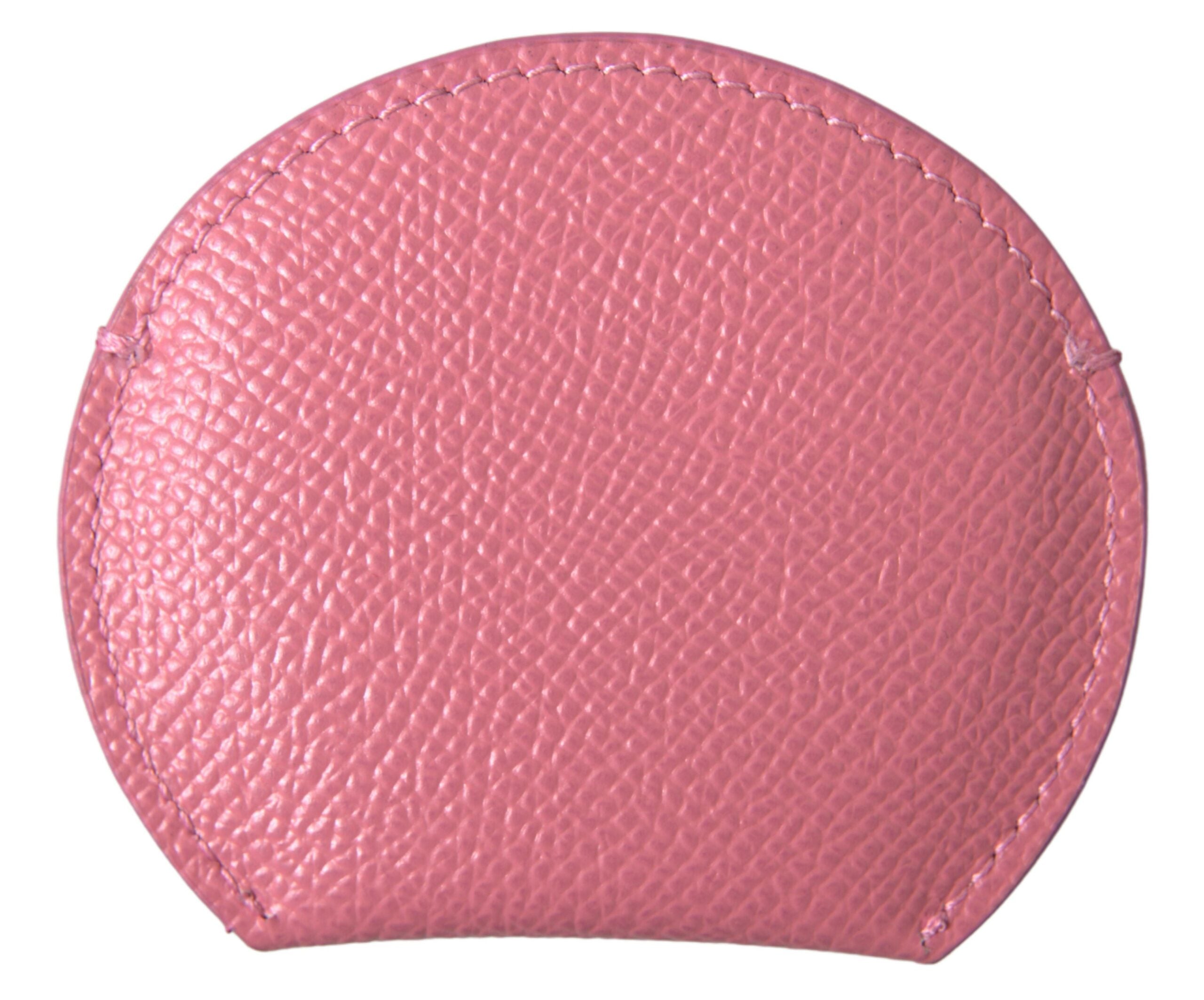Dolce & Gabbana Dolce & Gabbana Pink Calfskin Leather Round Logo Print Hand Mirror Women's Holder