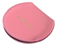 Dolce & Gabbana Dolce & Gabbana Pink Calfskin Leather Round Logo Print Hand Mirror Women's Holder