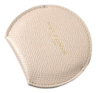 Dolce & Gabbana Dolce & Gabbana Beige Calfskin Leather Round Logo Hand Mirror Women's Holder