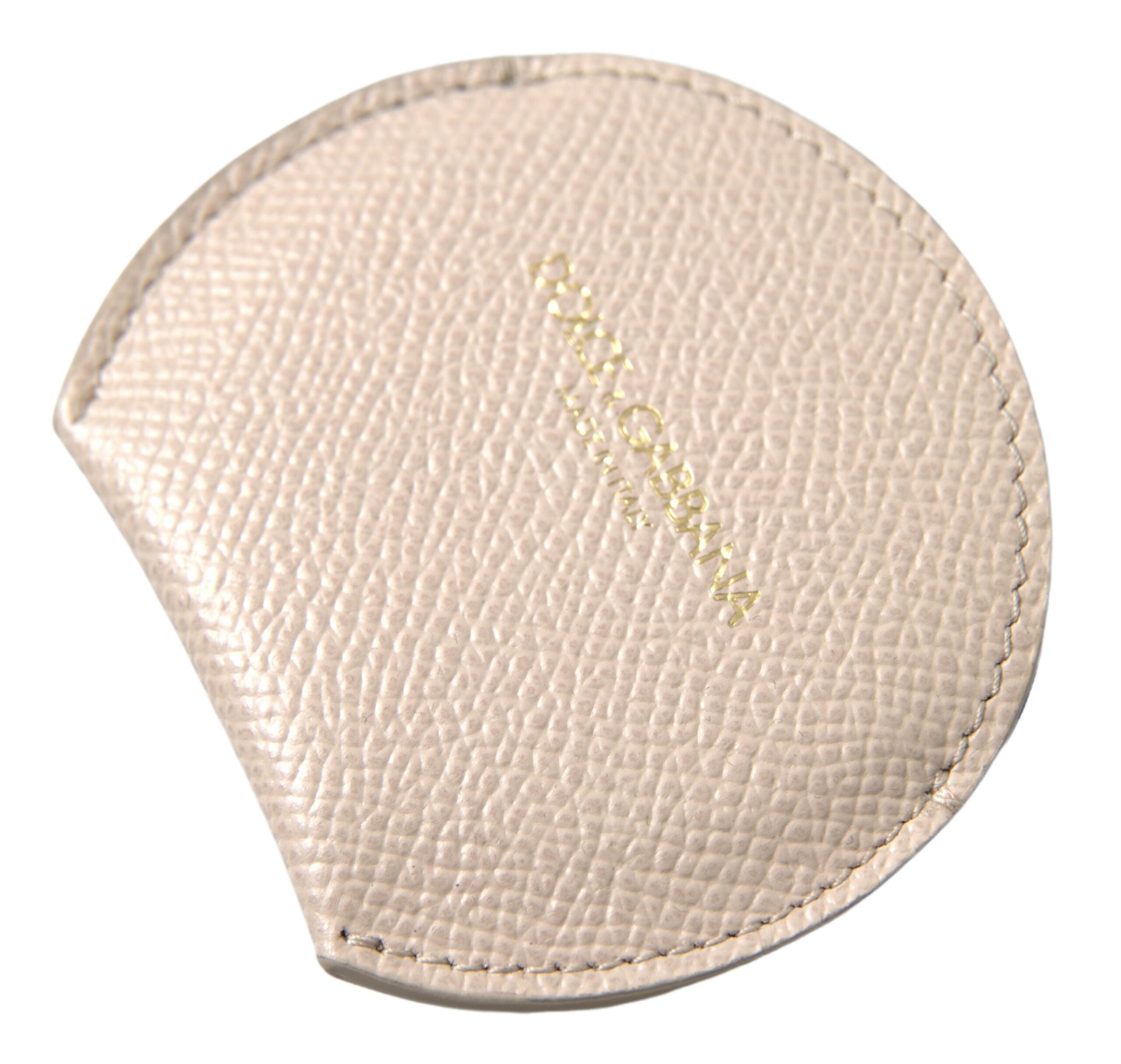 Dolce & Gabbana Dolce & Gabbana Beige Calfskin Leather Round Logo Hand Mirror Women's Holder