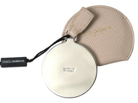 Dolce & Gabbana Dolce & Gabbana Beige Calfskin Leather Round Logo Hand Mirror Women's Holder