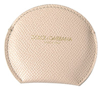 Dolce & Gabbana Dolce & Gabbana Beige Calfskin Leather Round Logo Hand Mirror Women's Holder