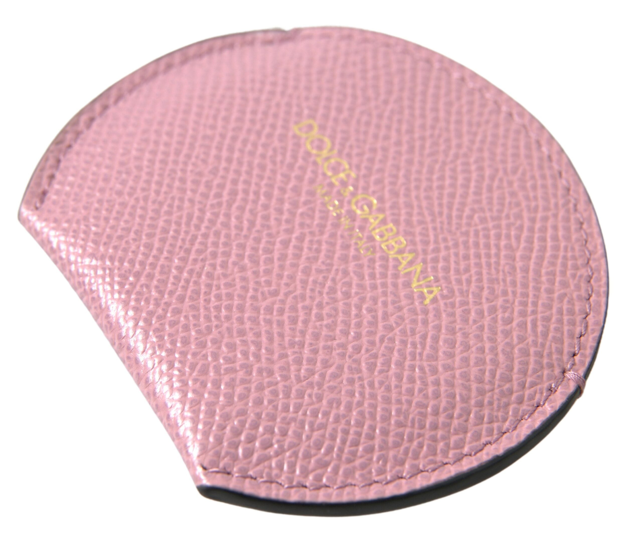 Dolce & Gabbana Elegant Pink Leather Hand Mirror Women's Holder