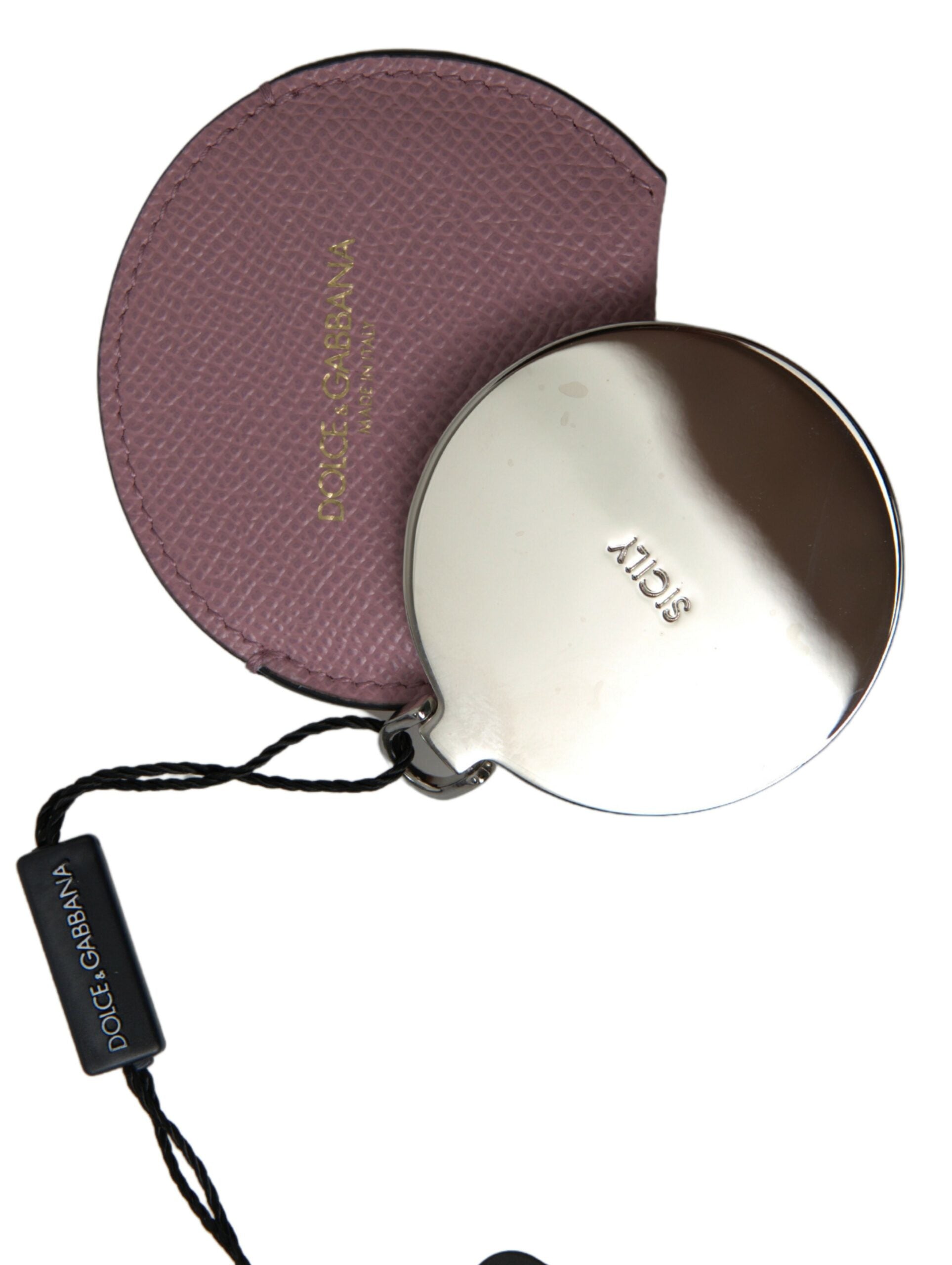 Dolce & Gabbana Elegant Pink Leather Hand Mirror Women's Holder