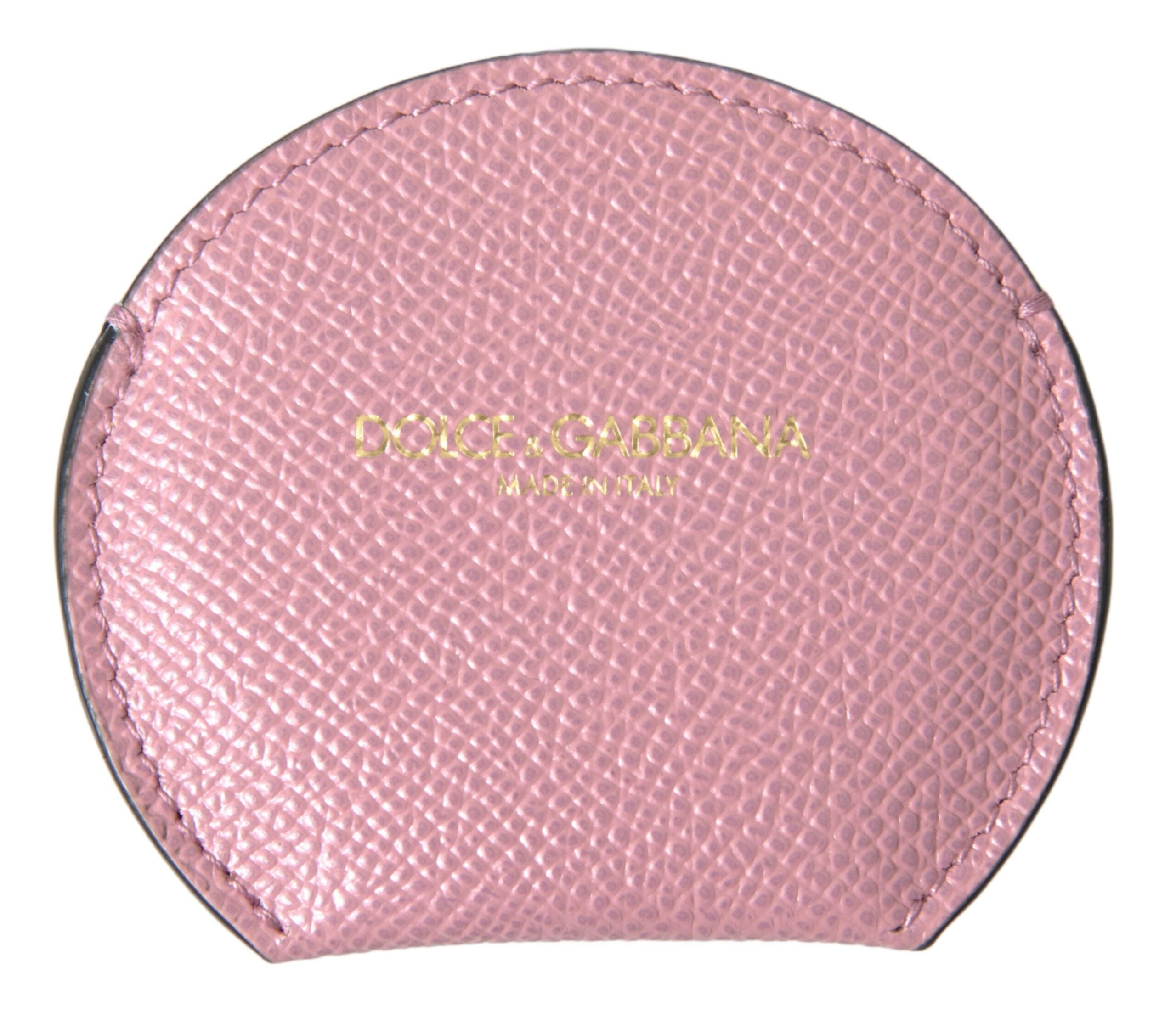 Dolce & Gabbana Elegant Pink Leather Hand Mirror Women's Holder