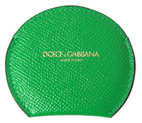 Dolce & Gabbana Dolce & Gabbana Green Calfskin Leather Round Logo Hand Mirror Women's Holder