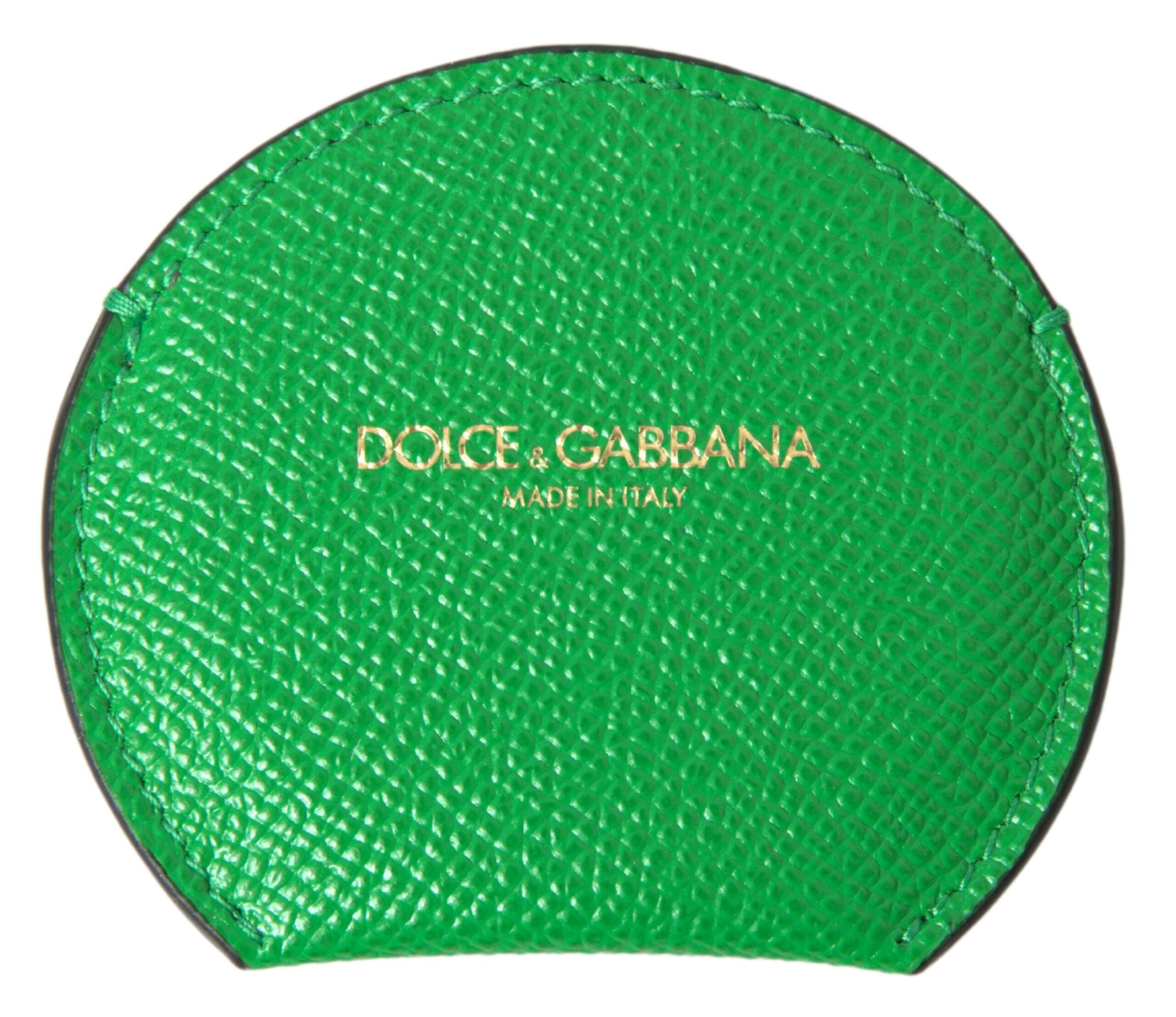 Dolce & Gabbana Dolce & Gabbana Green Calfskin Leather Round Logo Hand Mirror Women's Holder