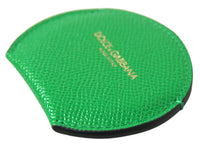 Dolce & Gabbana Dolce & Gabbana Green Calfskin Leather Round Logo Hand Mirror Women's Holder